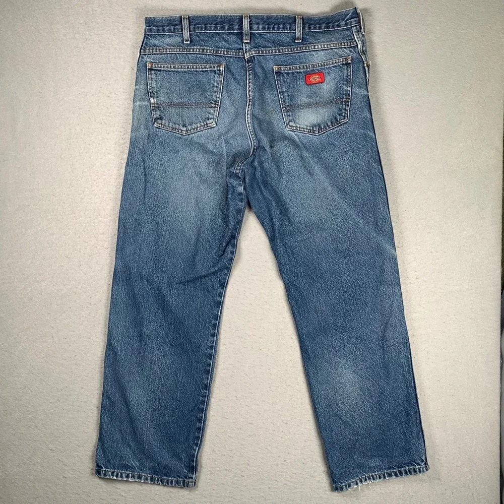 Dickies Jeans Mens 38x30 Blue Distressed Straight Leg Denim Workwear W6D1444 - Picture 3 of 16